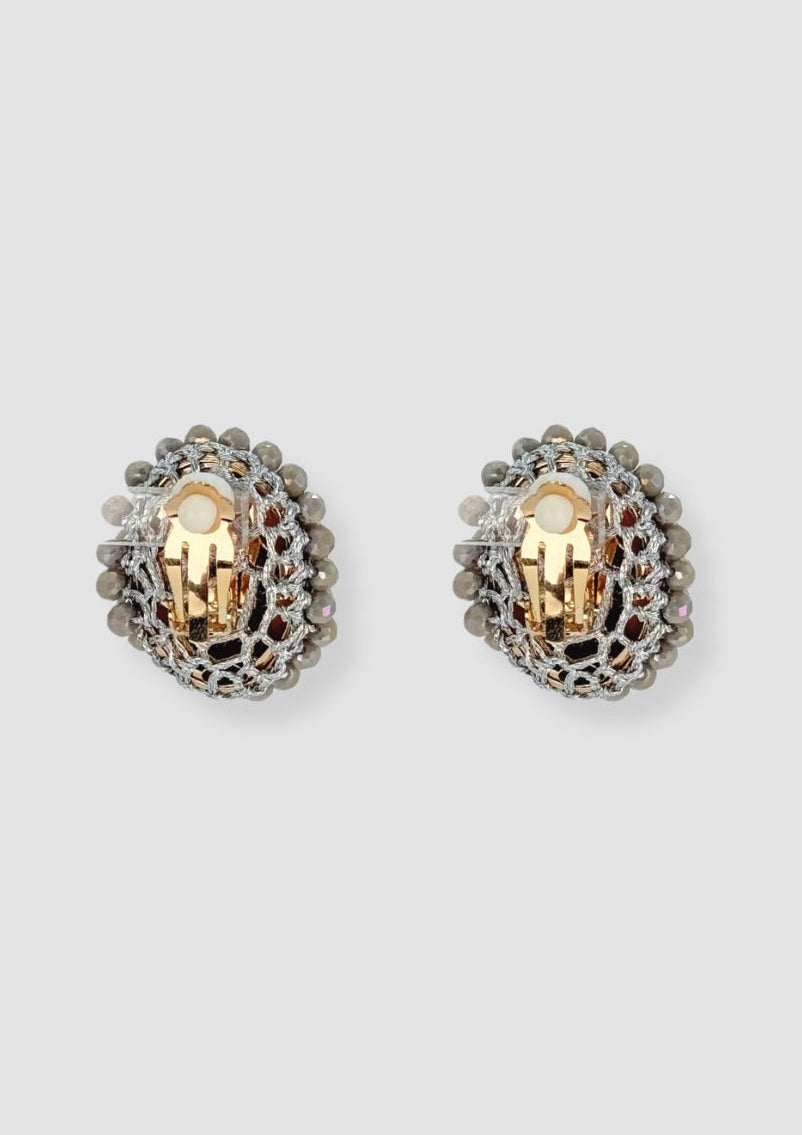 Grey pearls clips earrings