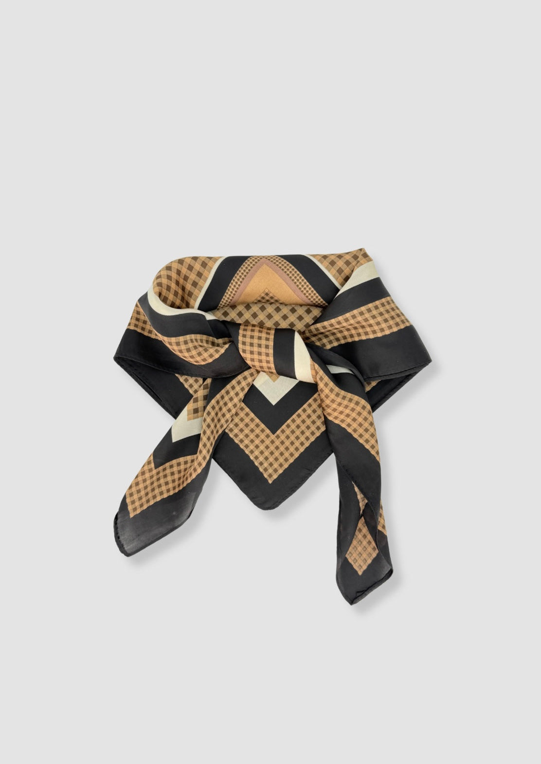 Checkered brown satin scarf