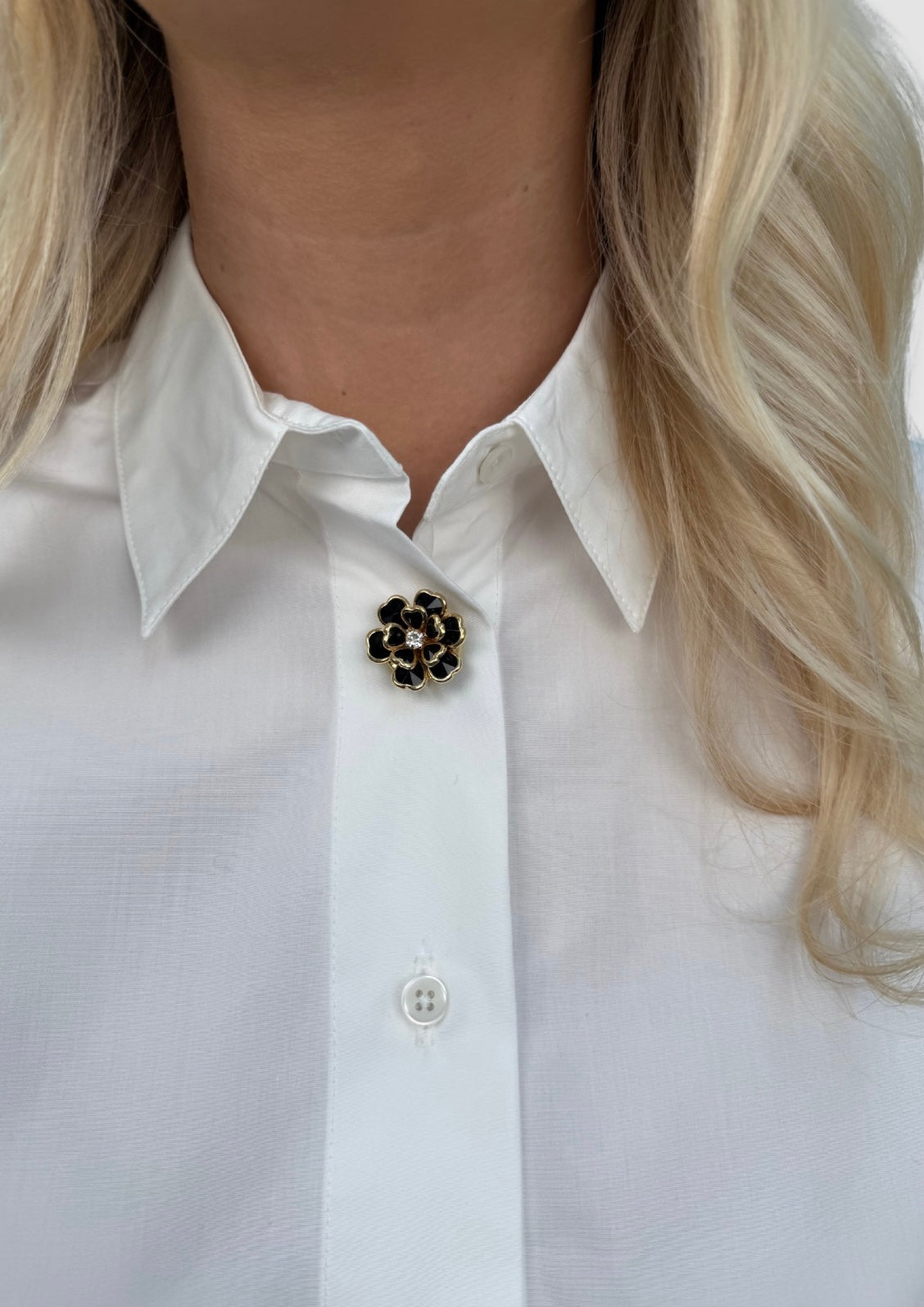 Enamel flower button charm Black