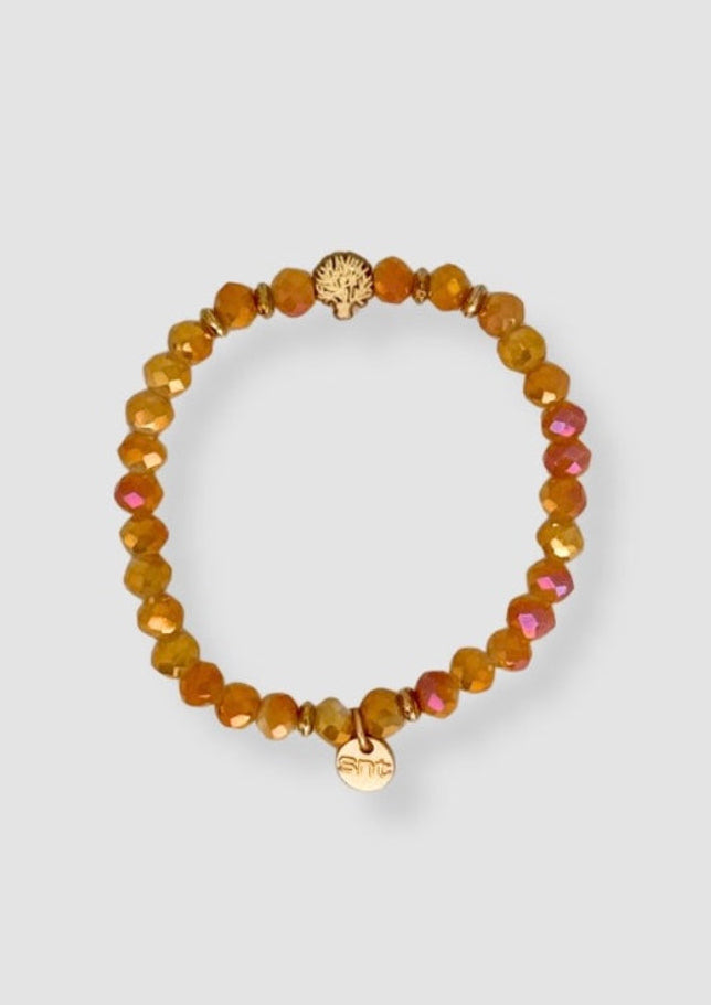 Faceted beaded elastic bracelet Yellow/pink