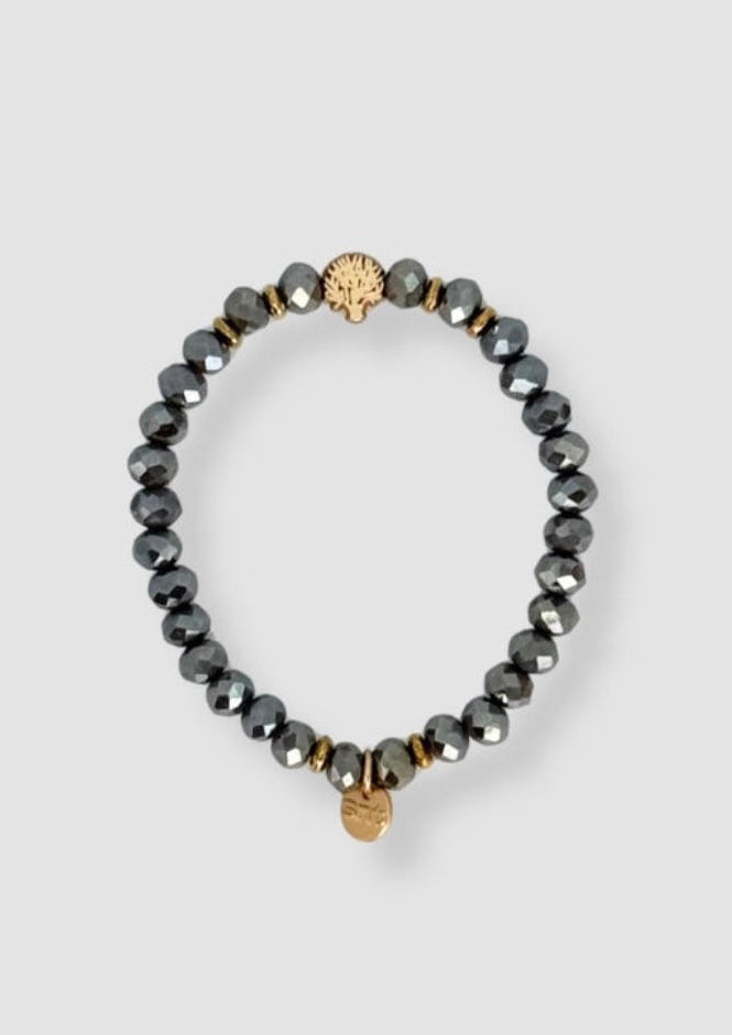 Faceted beaded elastic bracelet Grey