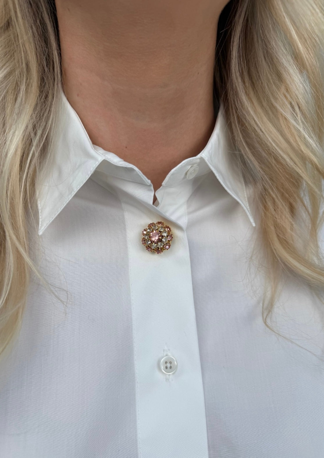 Crystal flower button charm Pink