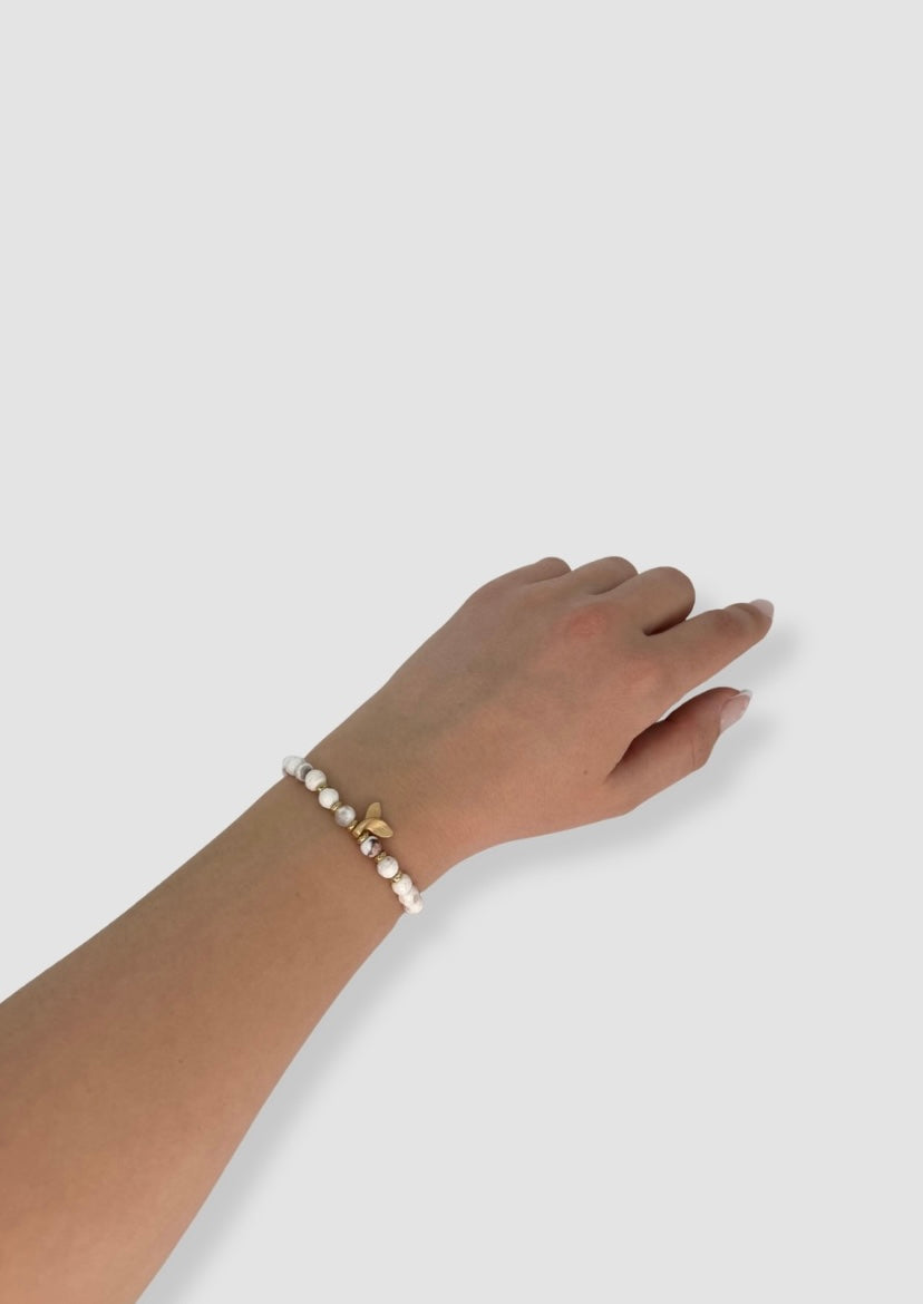 Stone beaded elastic bracelet White