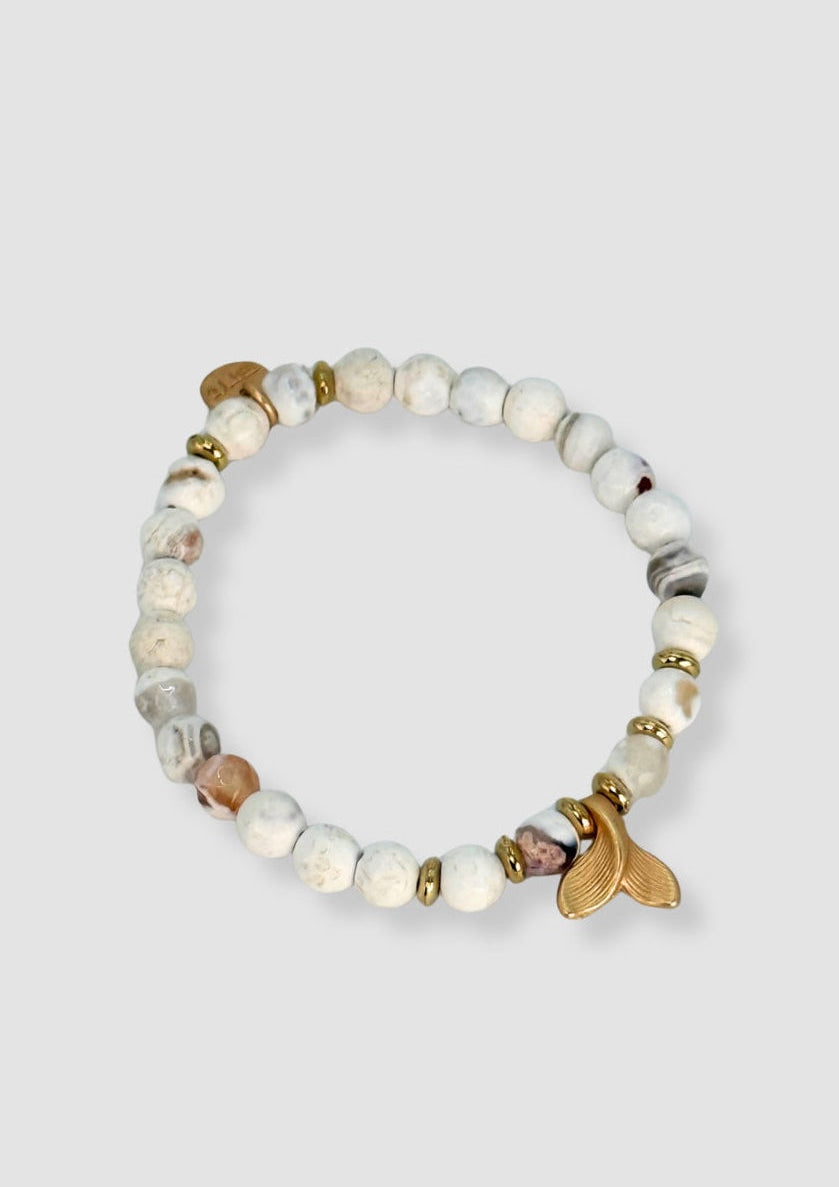 Stone beaded elastic bracelet White