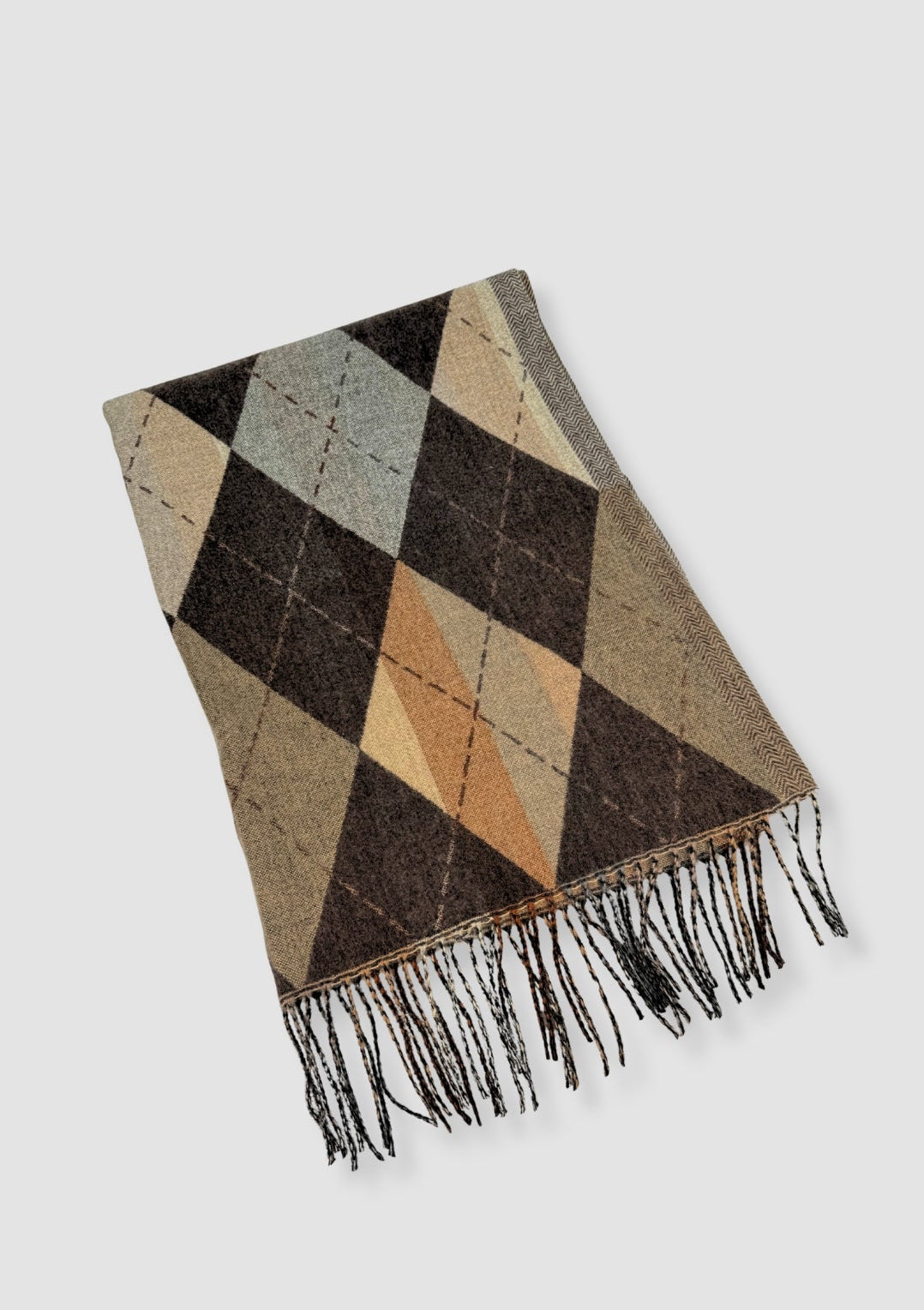 Argyle fringe scarf Brown