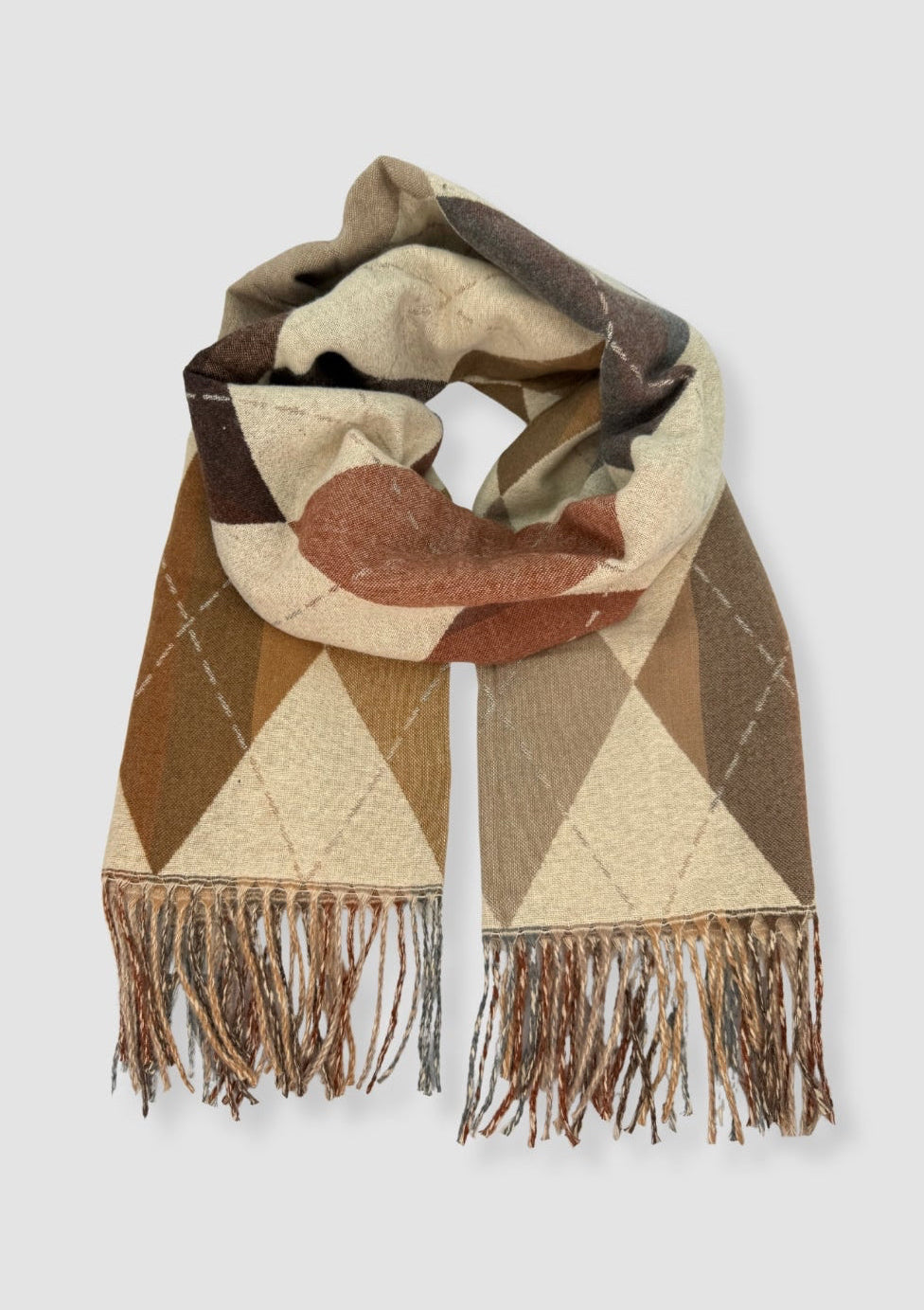 Argyle fringe scarf Beige