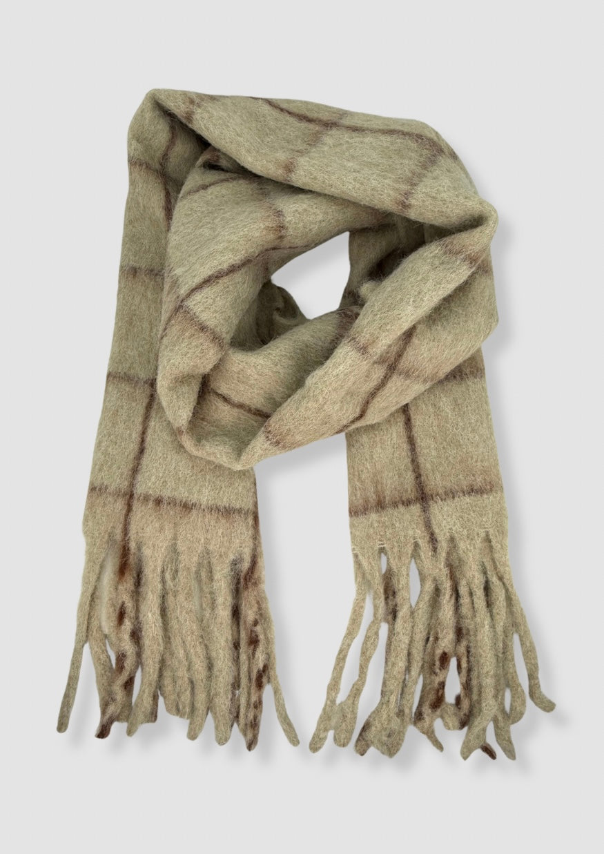 Fluffy checked scarf Beige