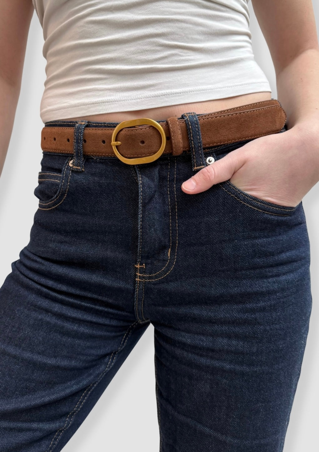 Suede classic belt Cognac