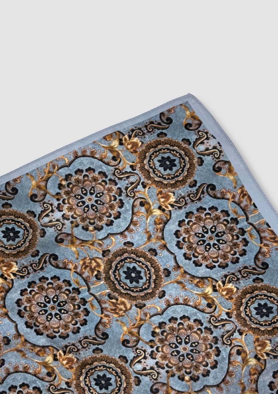 Blue with brown pattern mini silk scarf