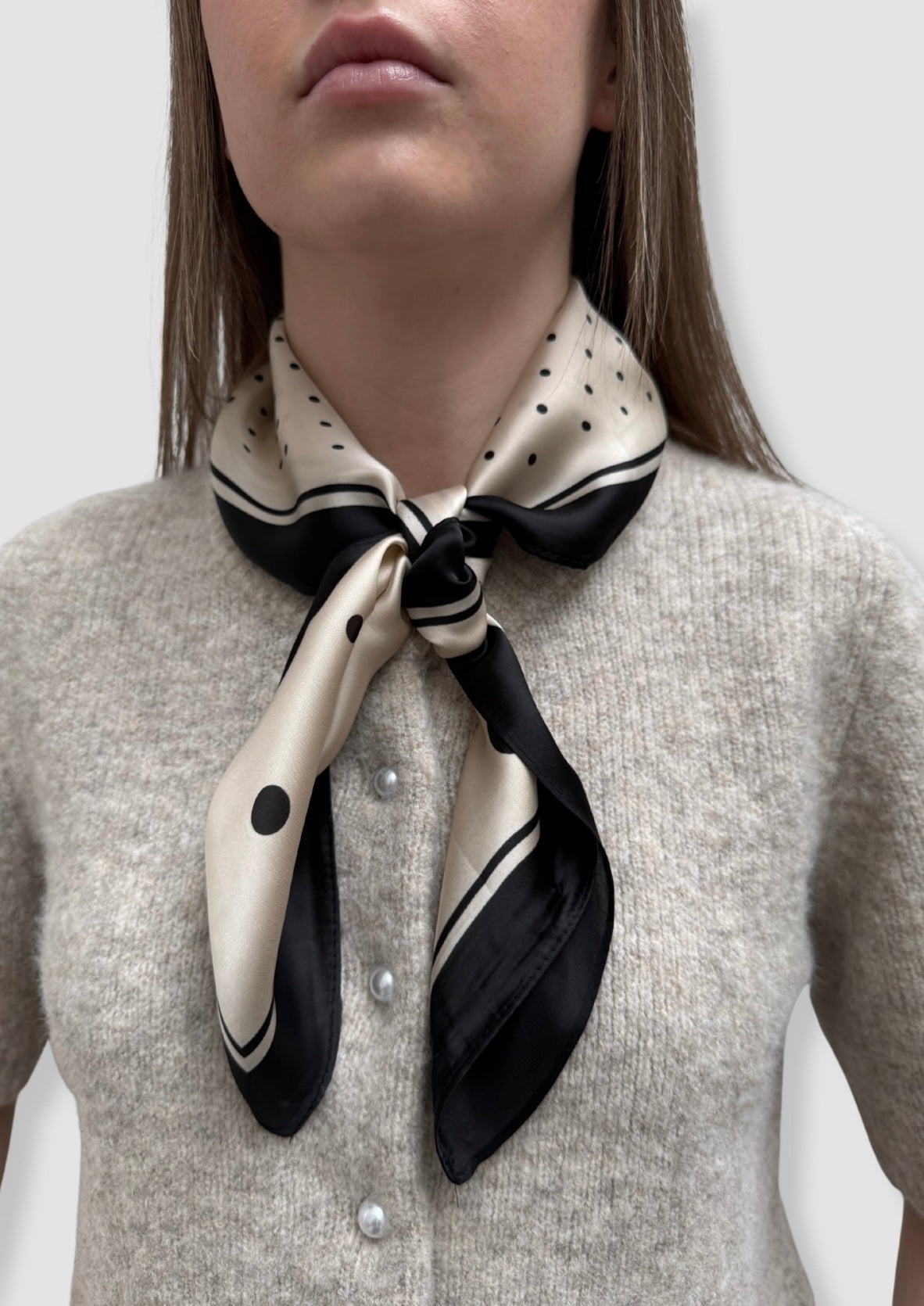 Beige with black dots satin scarf