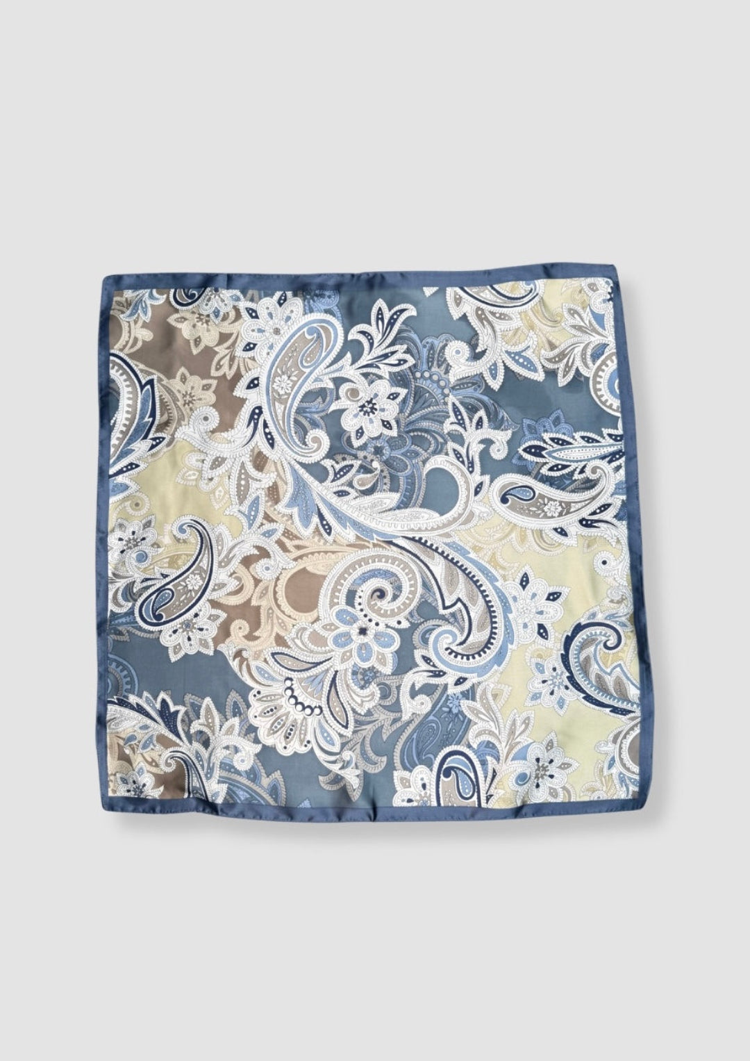 Paisley blue and beige satin scarf