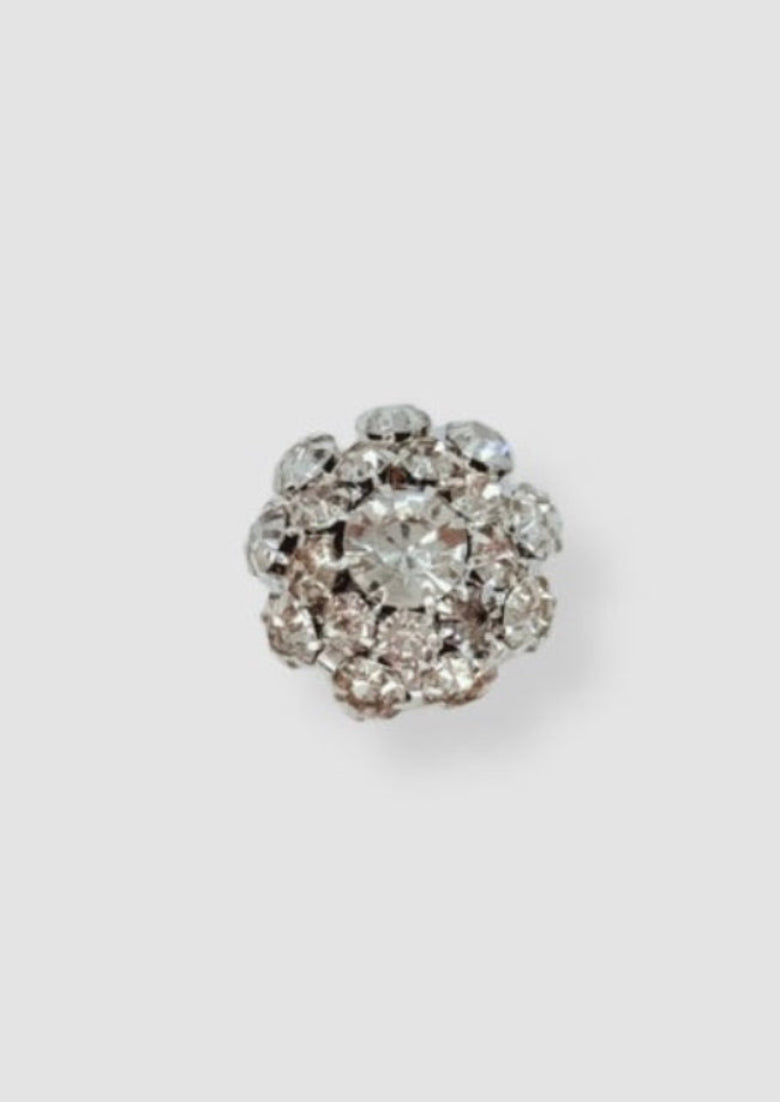 Crystal flower button charm Clear Silver