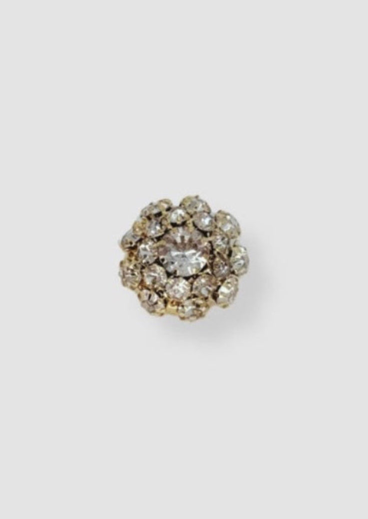 Crystal flower button charm Clear Gold
