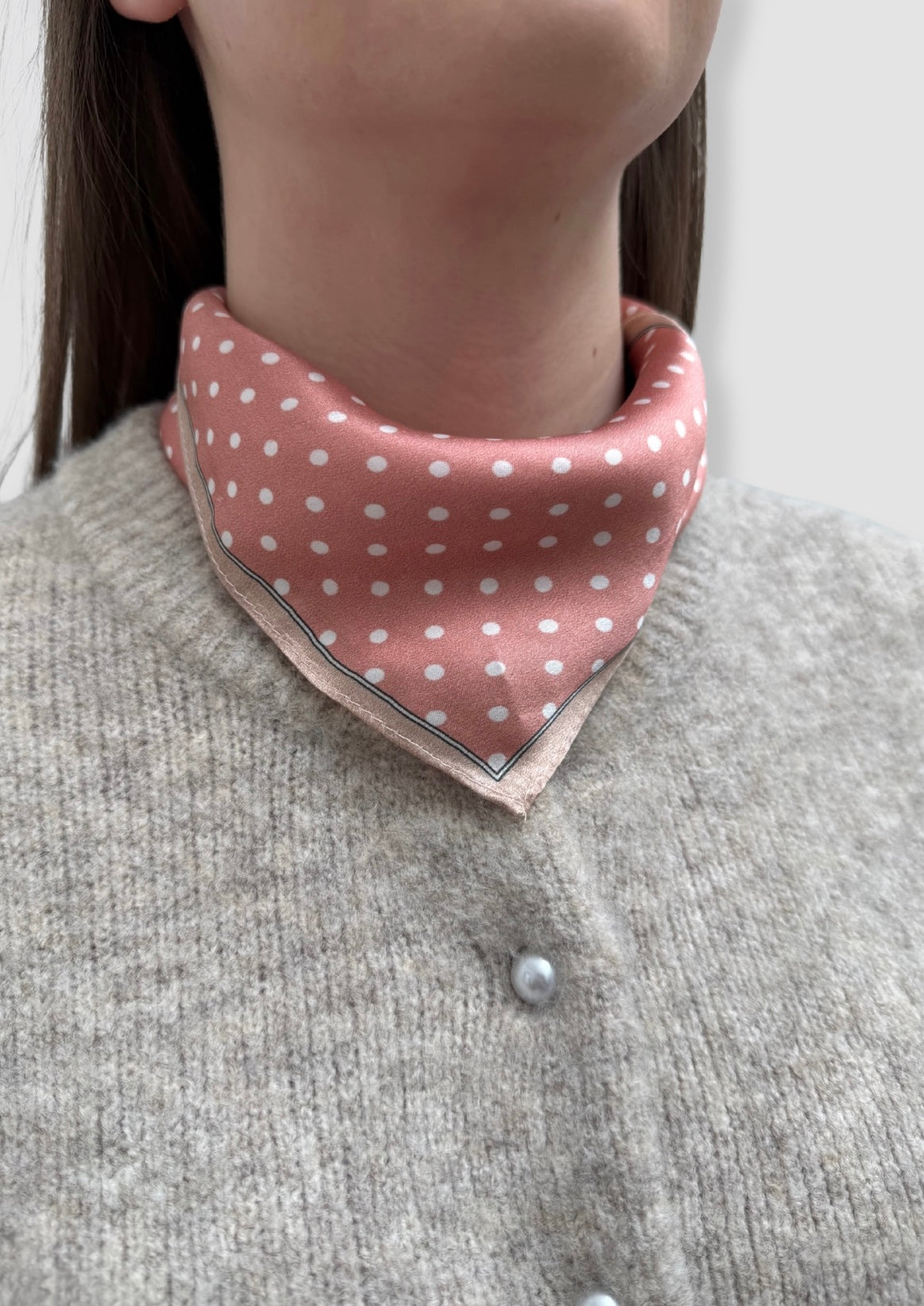 Pink white dots mini silk scarf