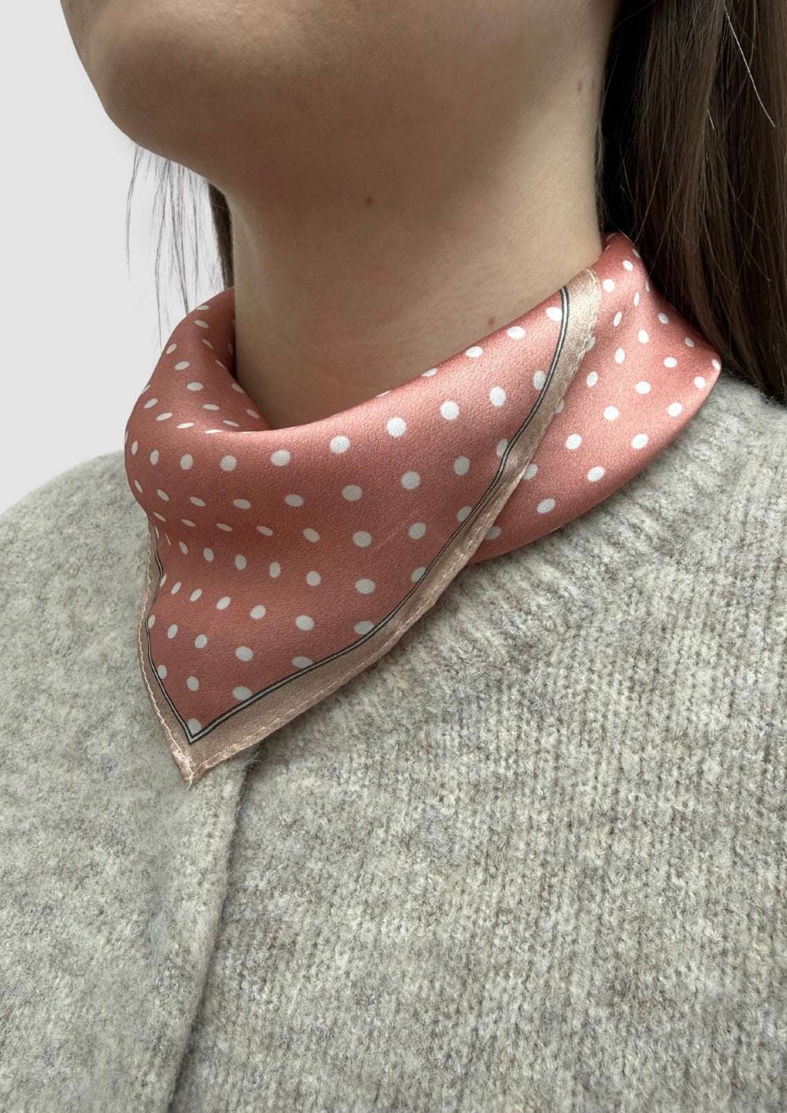 Pink white dots mini silk scarf