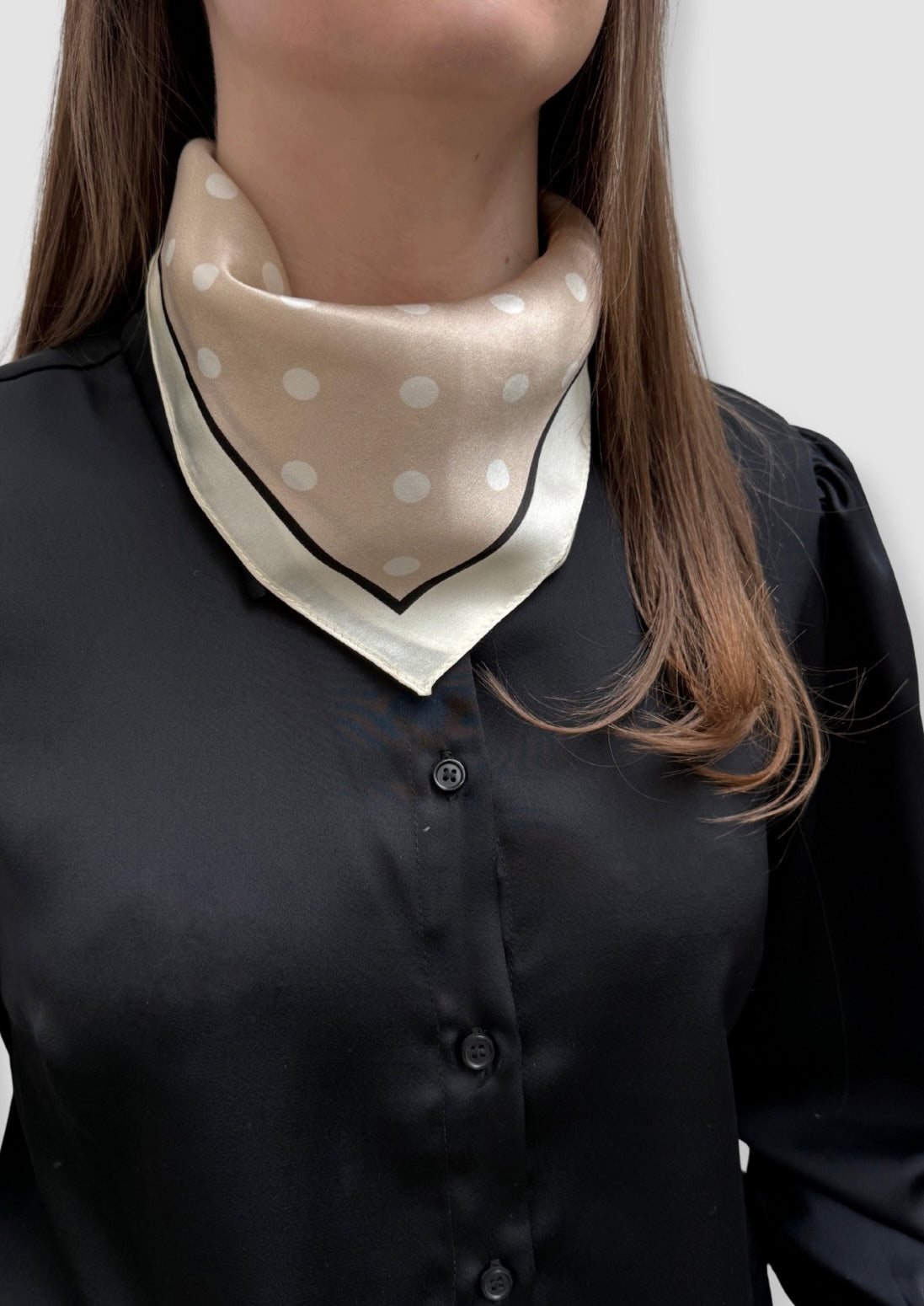Cream dots mini silk scarf