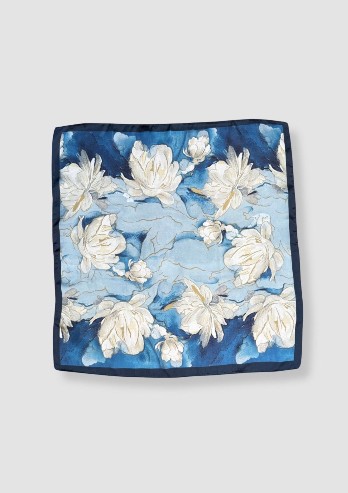 Blue flower satin scarf