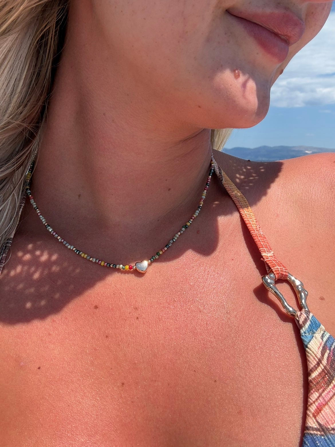 Colored beaded heart necklace