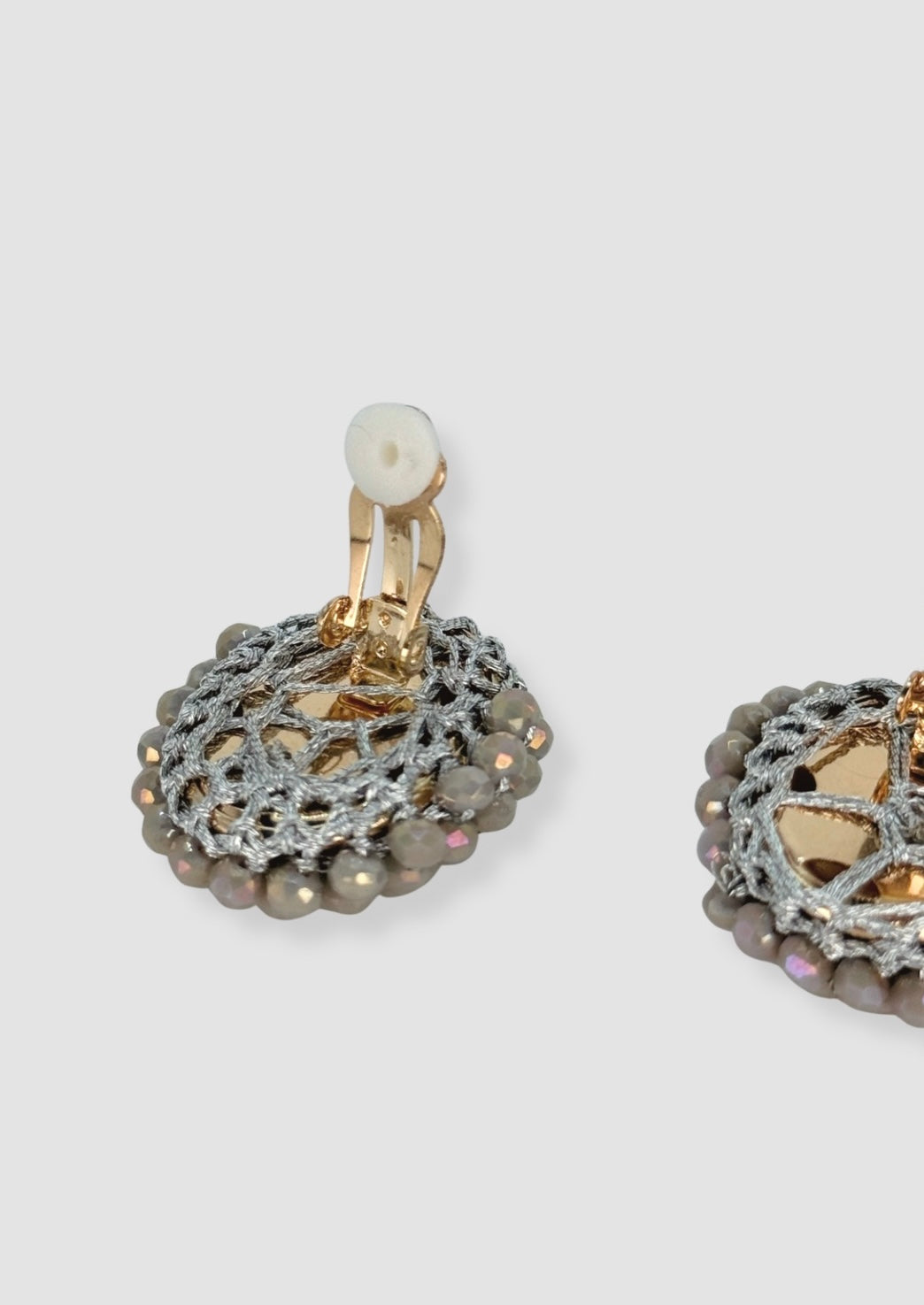 Grey pearls clips earrings