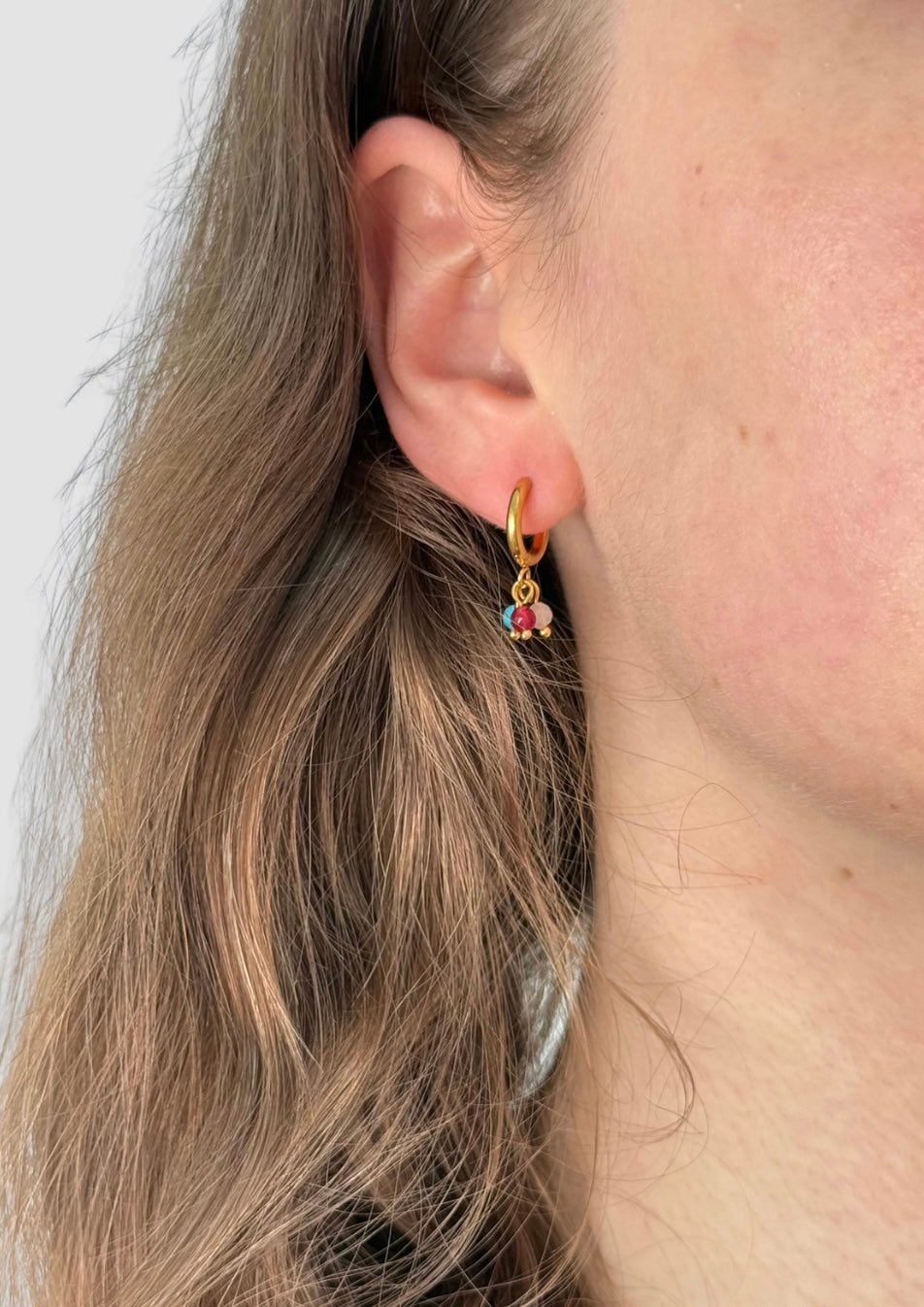 Mini hoop with stones earrings gold Blue mix