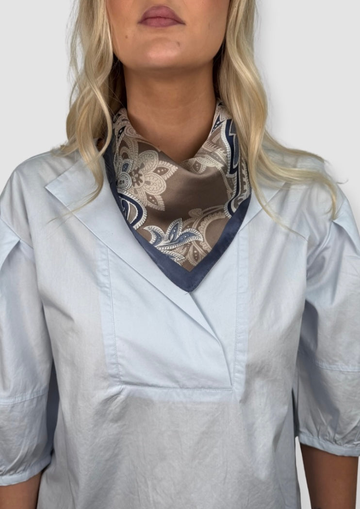 Paisley blue and beige satin scarf