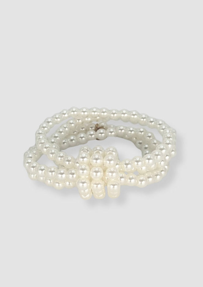 White pearls elastic bracelet knot