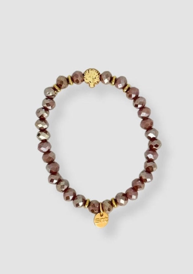 Faceted beaded elastic bracelet Old rose