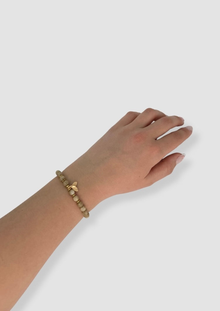 Stone beaded elastic bracelet Taupe