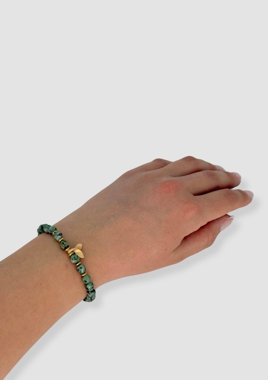 Stone beaded elastic bracelet Grey/green