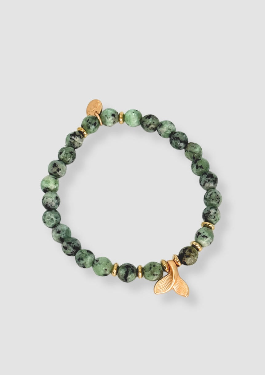 Stone beaded elastic bracelet Grey/green