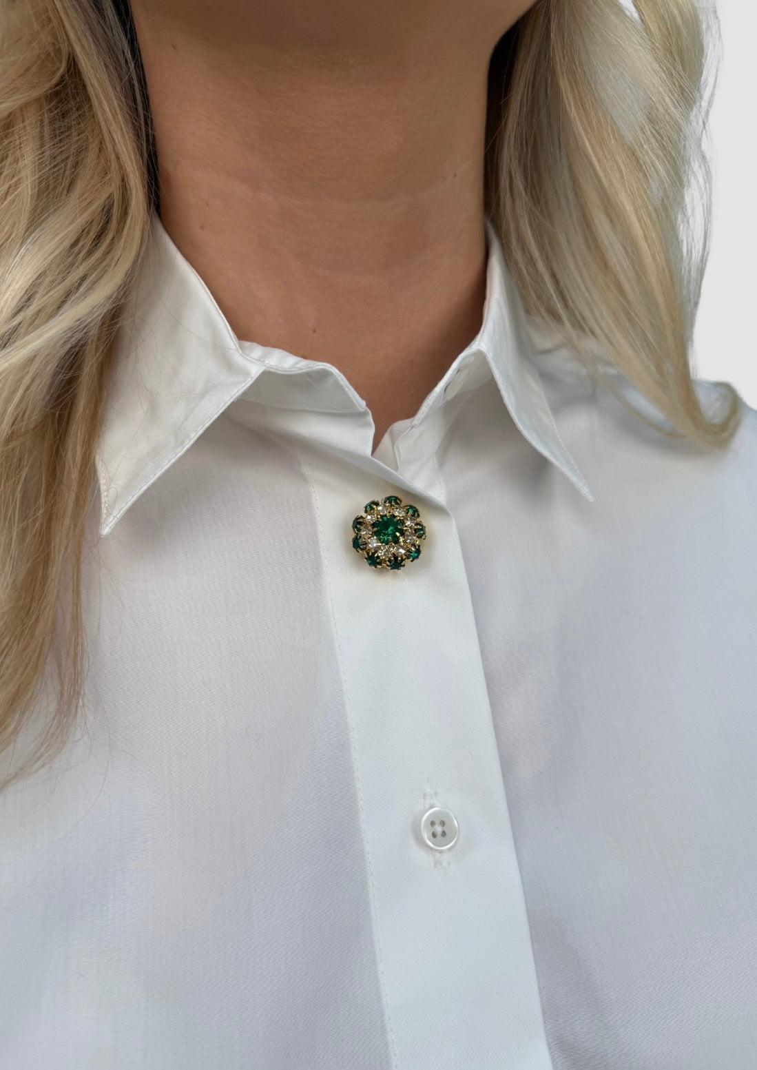 Crystal flower button charm Green