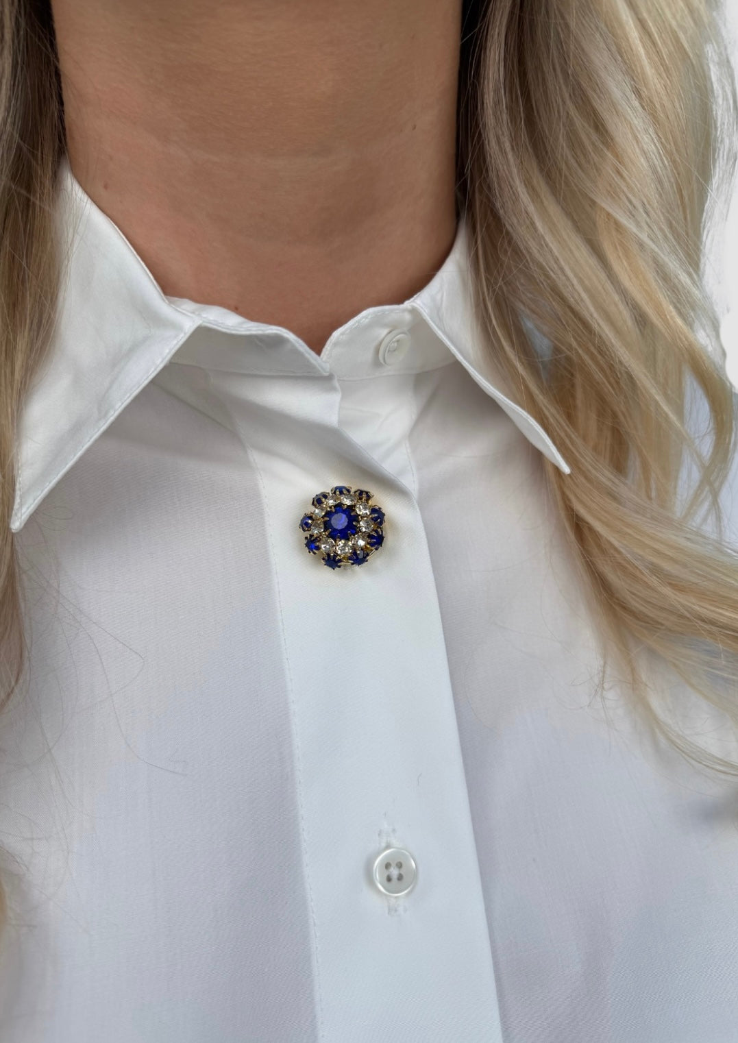 Crystal flower button charm Blue