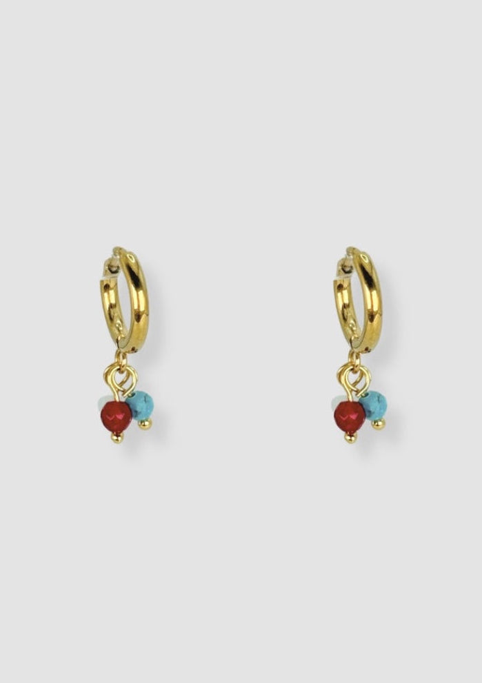 Mini hoop with stones earrings gold Blue mix