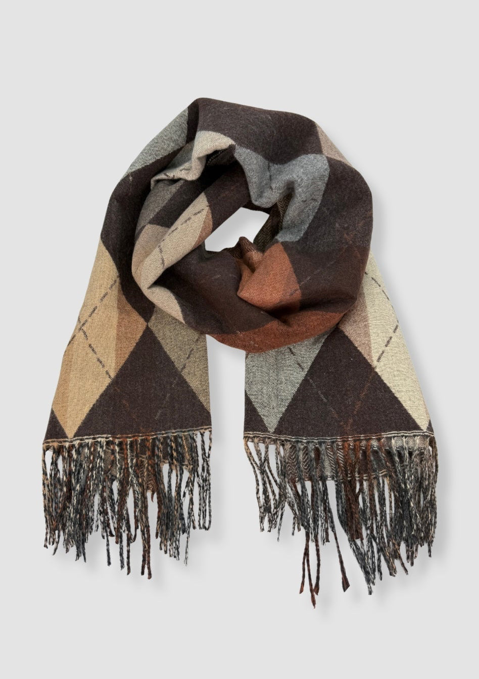 Argyle fringe scarf Brown