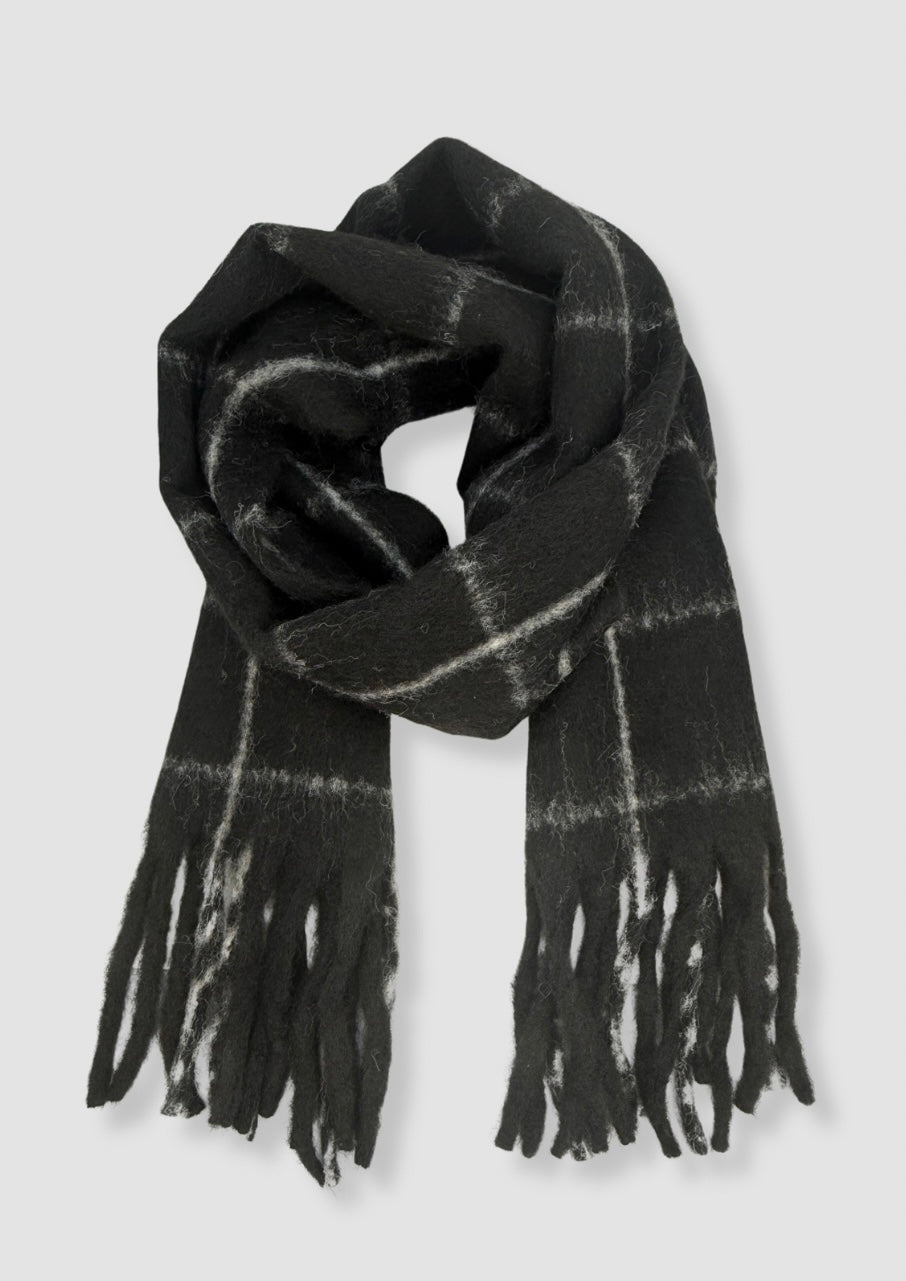 Fluffy checked scarf Black