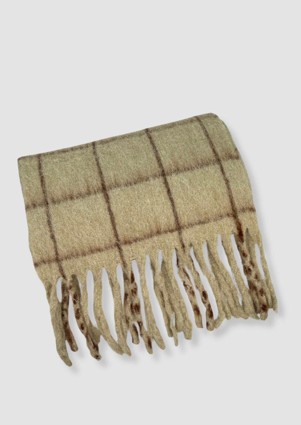 Fluffy checked scarf Beige