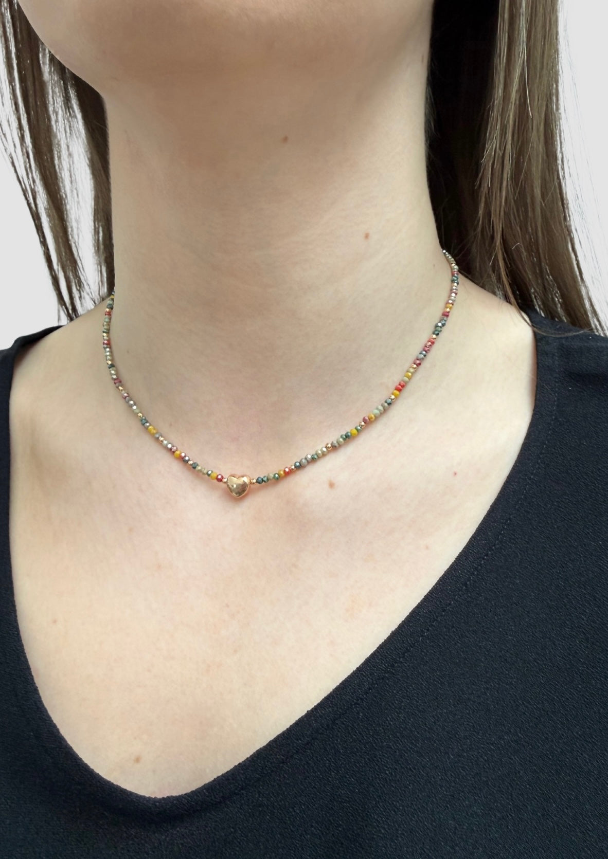 Colored beaded heart necklace