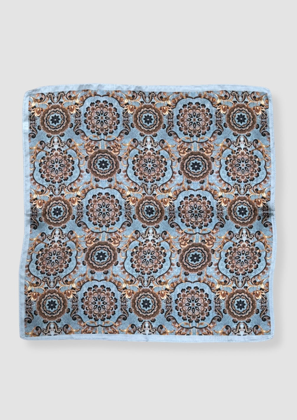 Blue with brown pattern mini silk scarf