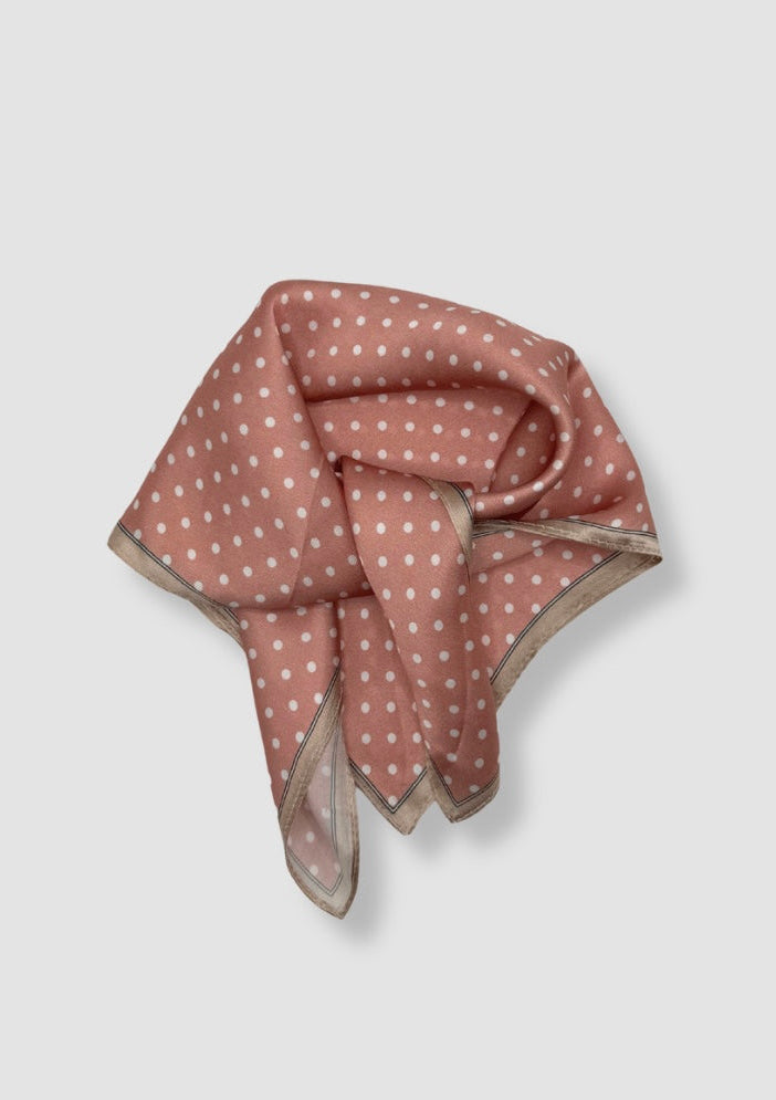 Pink white dots mini silk scarf