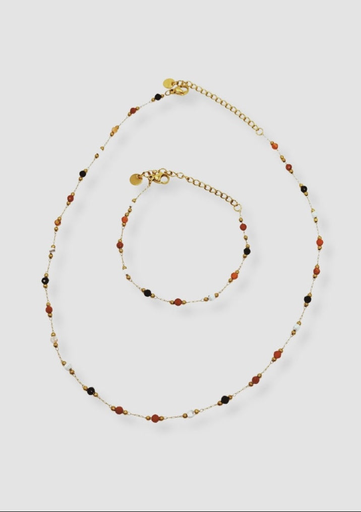 Boho beaded set necklace and bracelet