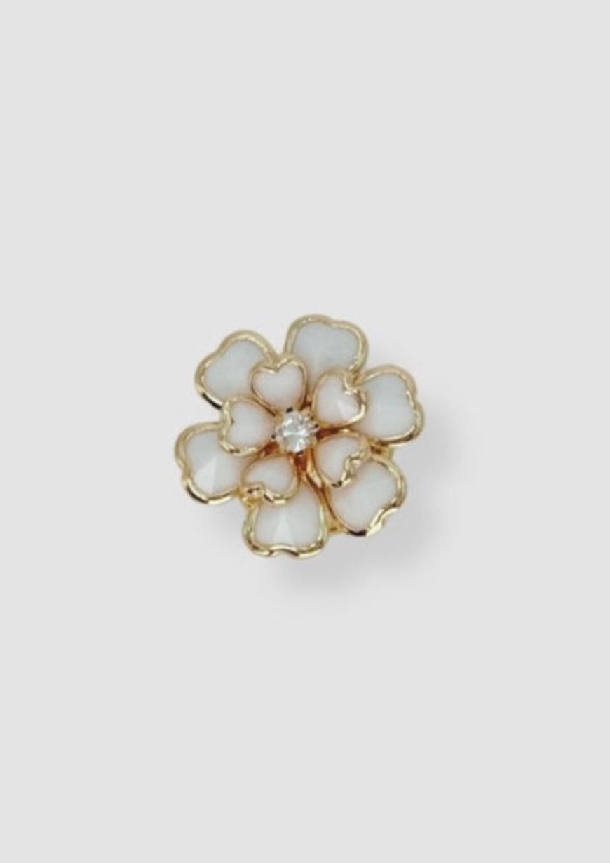 Enamel flower button charm White