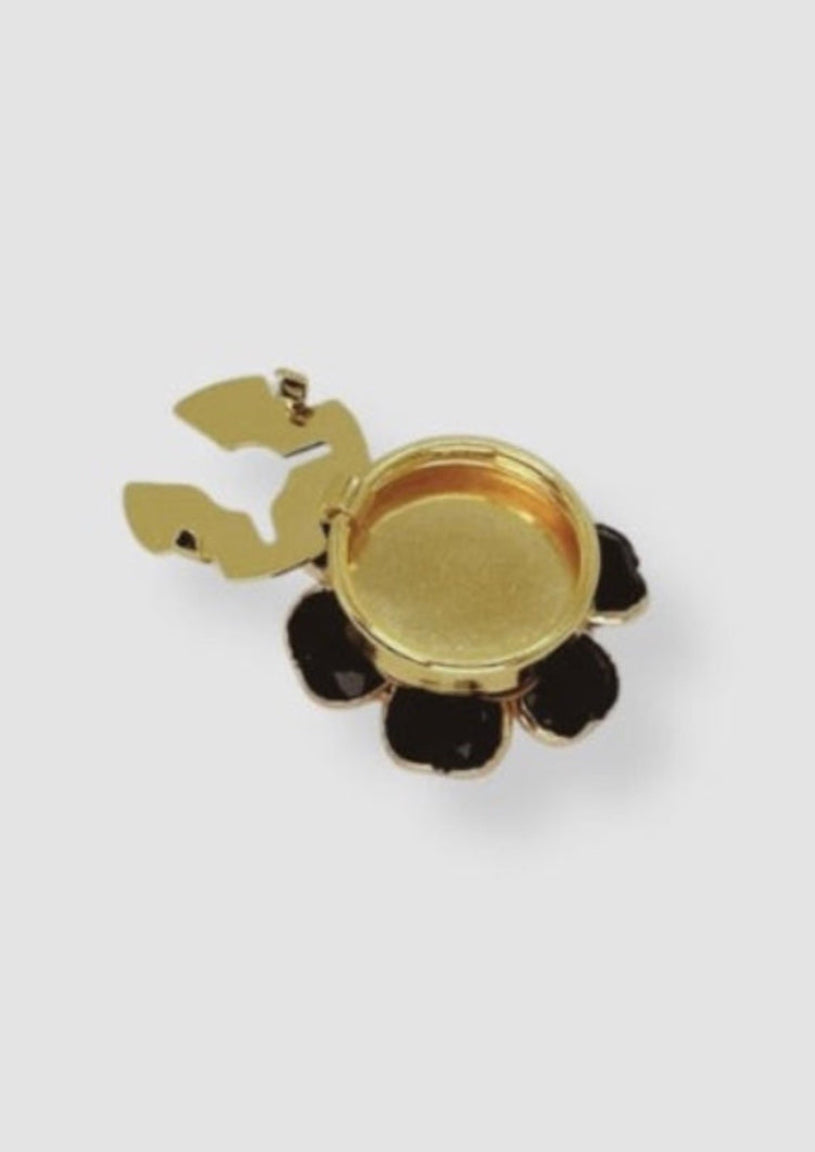 Enamel flower button charm Black