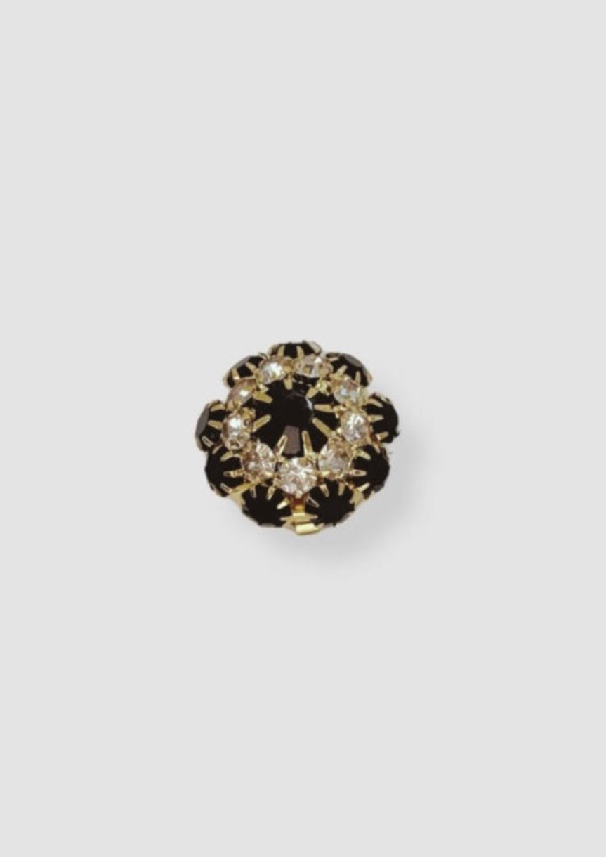 Crystal flower button charm Black