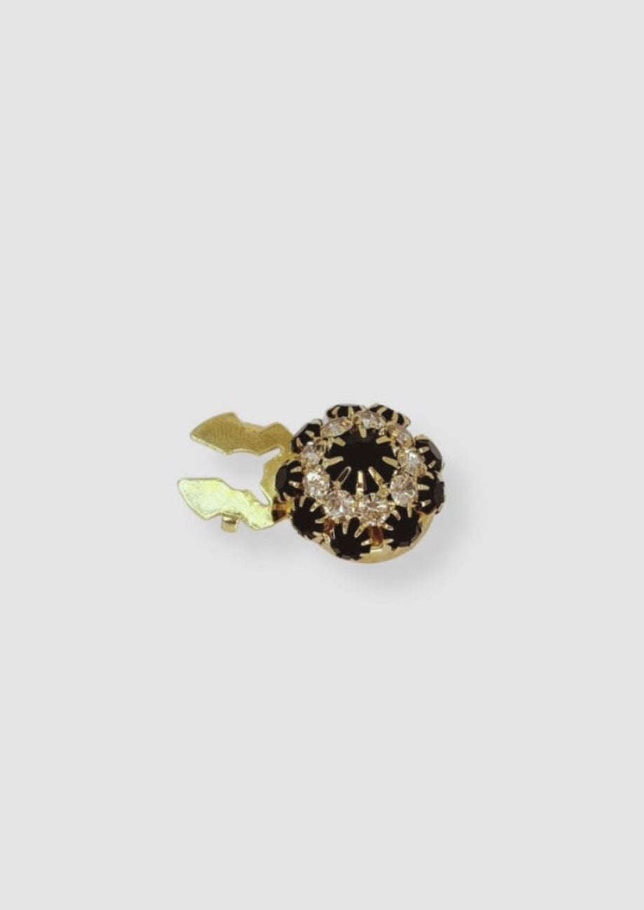 Crystal flower button charm Black