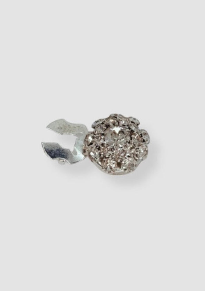 Crystal flower button charm Clear Silver