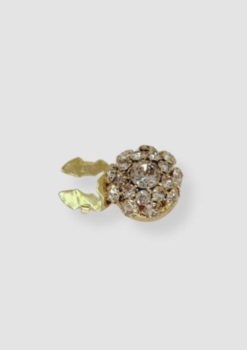Crystal flower button charm Clear Gold