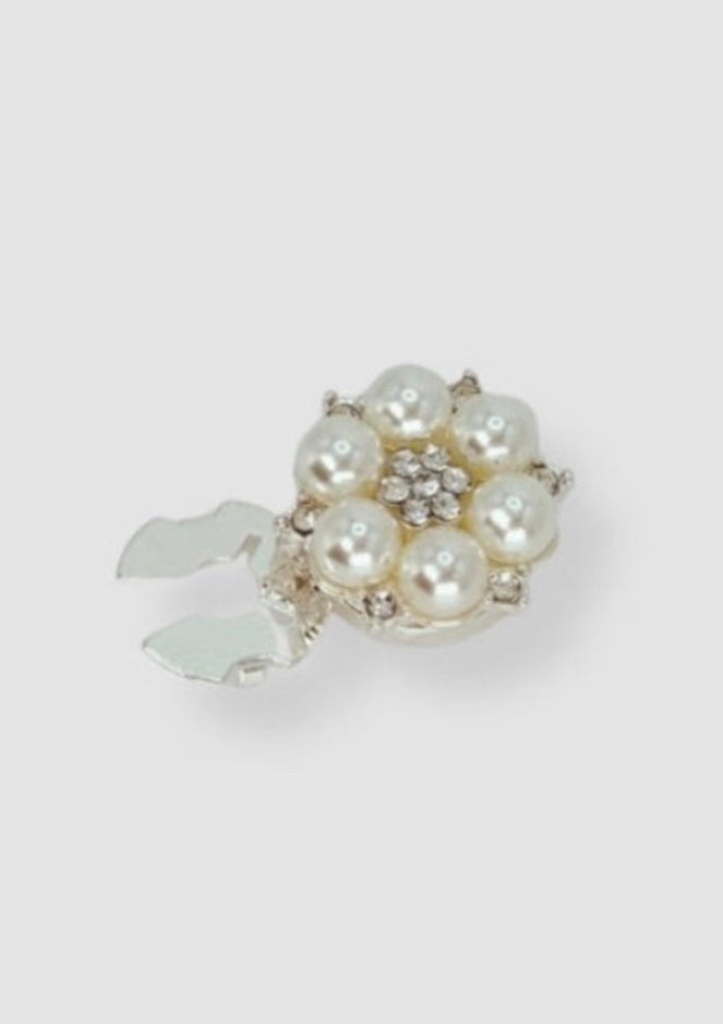White pearls with stones button charm Silver