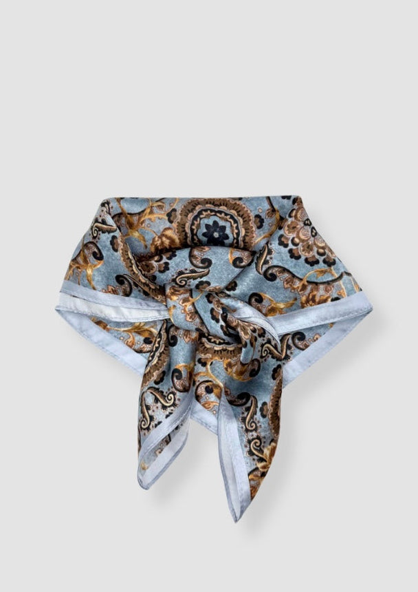 Blue with brown pattern mini silk scarf