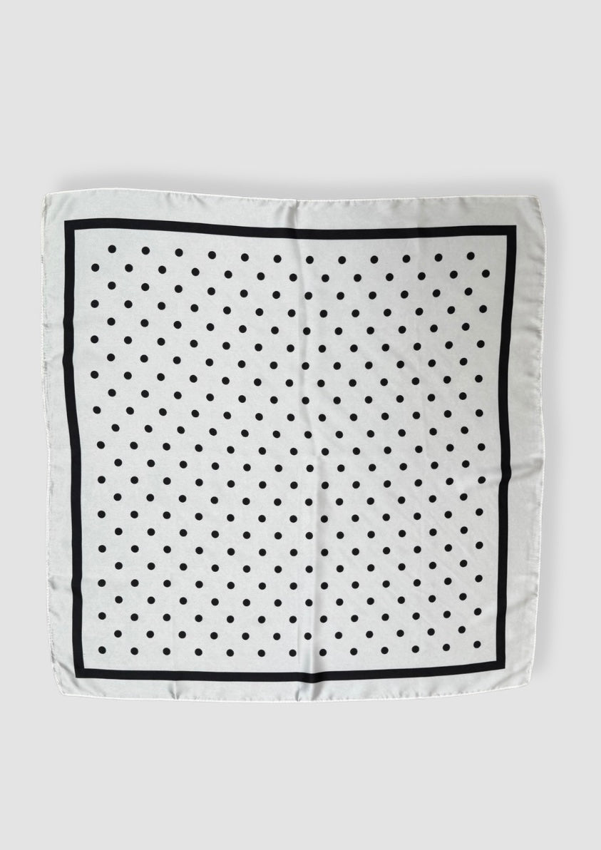 White with black dots satin scarf