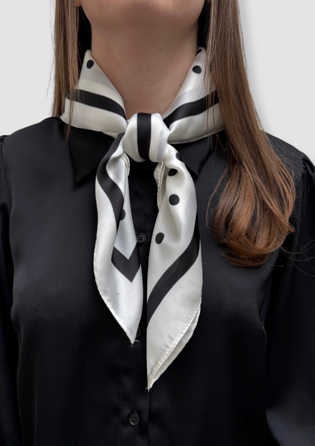 White with black dots satin scarf